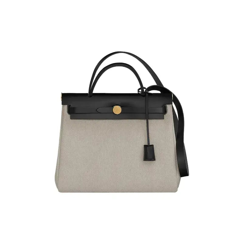 Hermes Herbag 31 black and beige designer handbag with elegant design, durable canvas, ideal luxury bag for women
