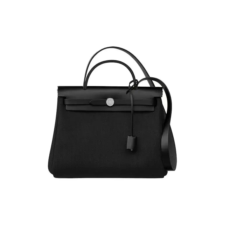 Hermes Herbag 31 black luxury bag for women featuring a durable canvas body and stylish calfskin accents, perfect as an everyday bag.