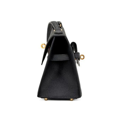 HERMES Kelly en Desordre Bag Epsom Leather Handbag (20,25,28) black gold hardware