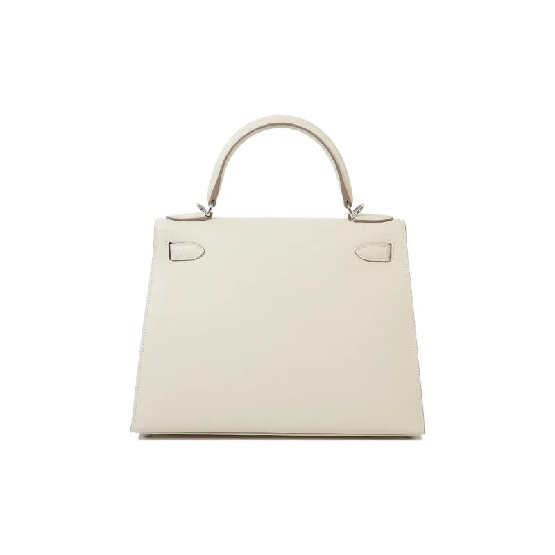 HERMES Kelly 25 Bag Epsom Leather Handbag (20,25,28,32) Milkshake White  silver hardware