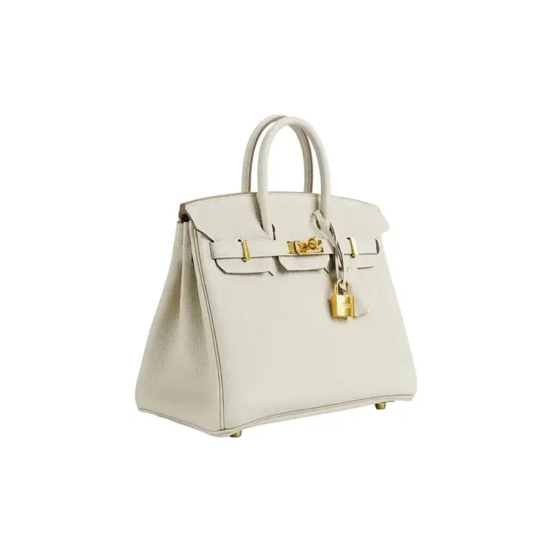 HERMES Birkin 25 handbag in milkshake white togo leather with gold hardware, a luxury bag for women with timeless style and high quality.