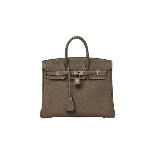 HERMES Birkin Bag in Etoupe Elephant Gray togo leather, luxury bag for women with silver hardware and timeless style.