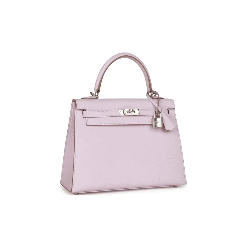 HERMES Kelly 25 Bag Epsom Leather Handbag (20,25,28,32) Mauve Pale Dream Purple  silver hardware