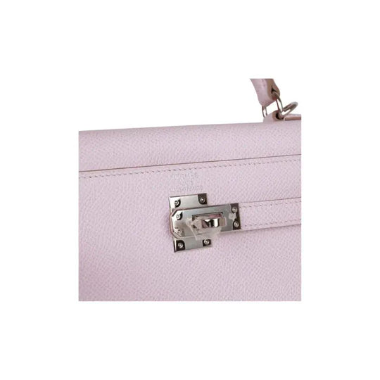 Hermès Kelly Bag Epsom leather in Mauve Pale Dream Purple, featuring silver hardware for a chic luxury handbag look.