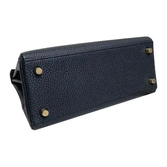 Hermes Kelly 25 navy blue Togo leather handbag base with gold hardware, high quality luxury bag for women.